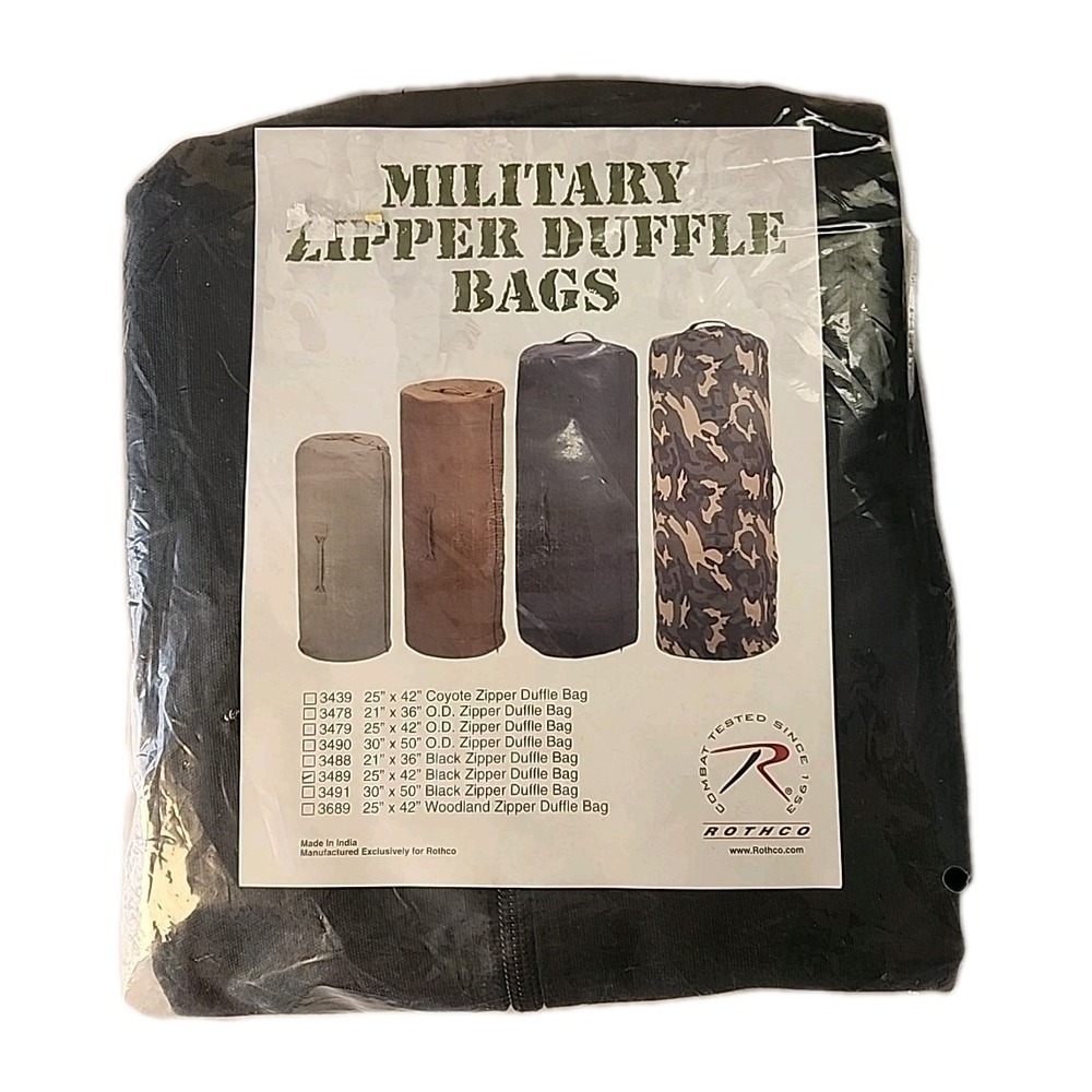 New Military Duffle Bag Zipper Canvas Black Camping Travel Rothco 25"x42" NIB